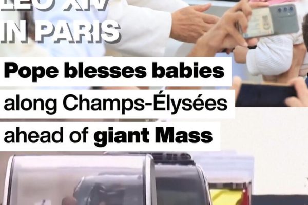 Leo XIV visits France: Pope blesses babies on way to giant Paris Mass