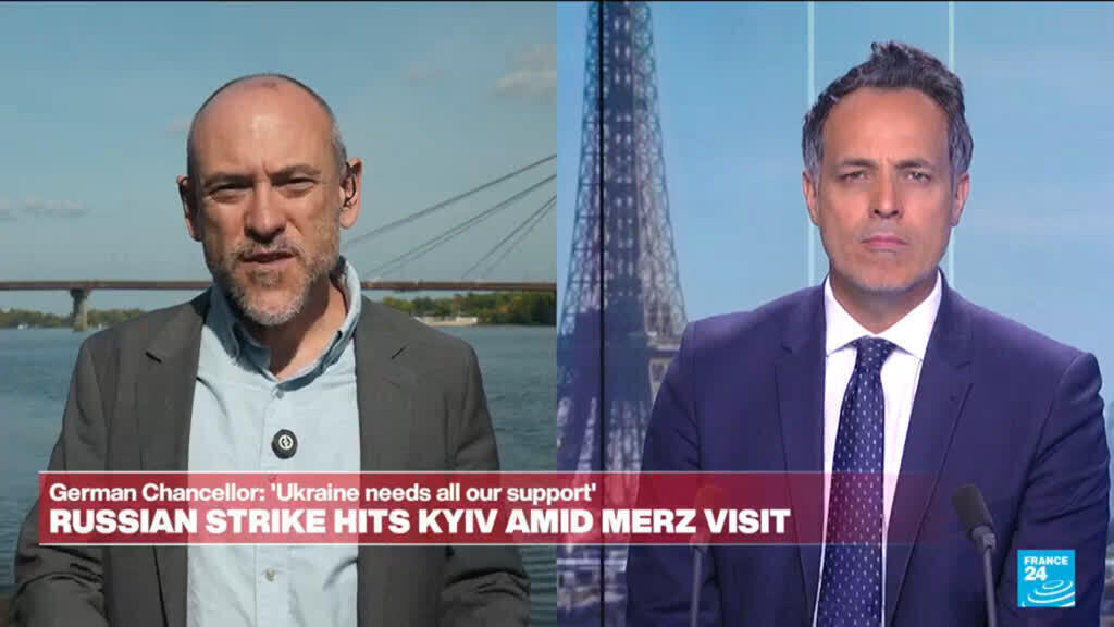 Russian strike hits Kyiv amid Chancellor Merz visit